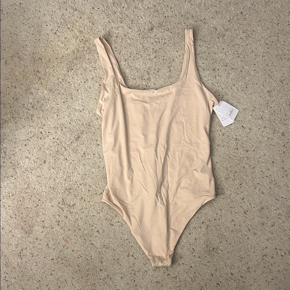Beige Auden Scoop Neck Thong Bodysuit, NWT